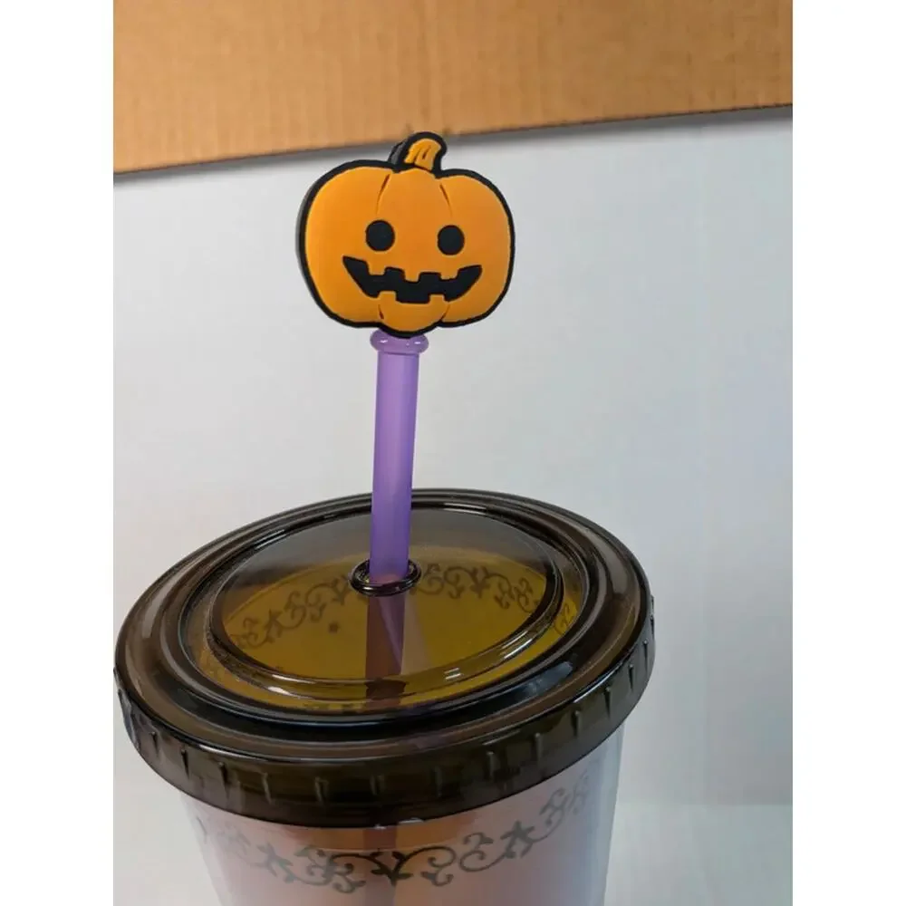 NEW Hello Kitty Halloween Pumpkin Tumbler Cup 24oz Purple Straw Topper Sanrio